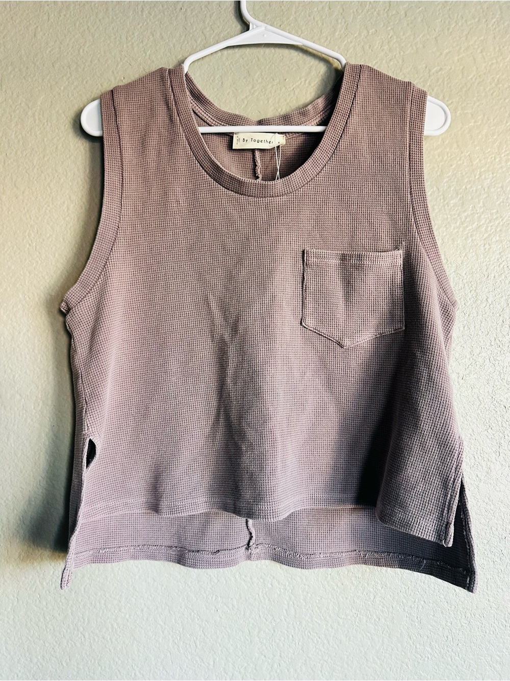 By Together Dusty Mauve Waffle Knit Sleeveless Pocket Tank
